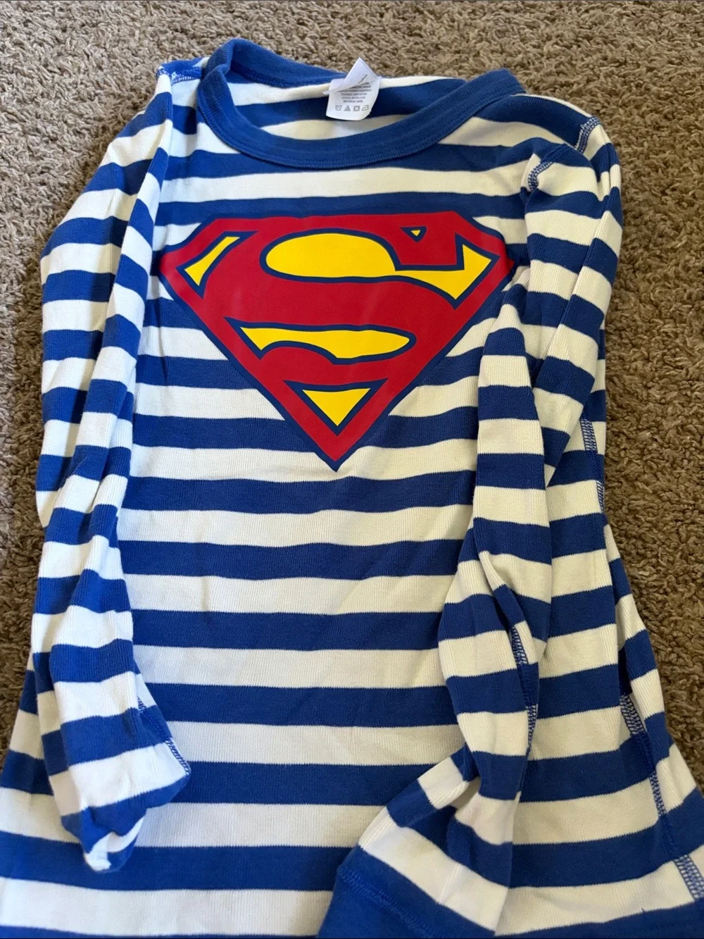 Hanna Andersson Blue and White Striped Superman Pajama Top